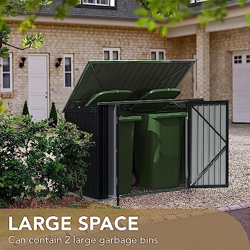 Devoko Outdoor Storage Shed 5.8 x 3.3 FT Metal Trash Shed Waterproof Outside Storage with Lid Chain Hydraulic Gas Rod for Trash Can Weeding Tools - Image 4