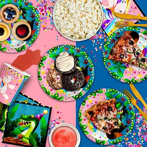 Unicorns & Dinos Joint Birthday Party Supplies Set Plates Napkins Cups Tableware Kit for 16 - Image 6