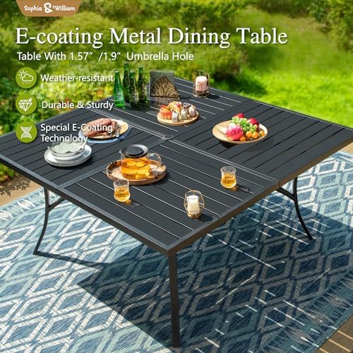 Sophia & William Outdoor Dining Set for 8 w/Square Metal Table, Blue - Image 6