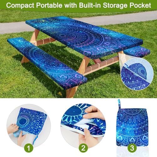 Picnic Table and Bench Cover Set, Waterproof Fitted Elastic Cloth - Image 3