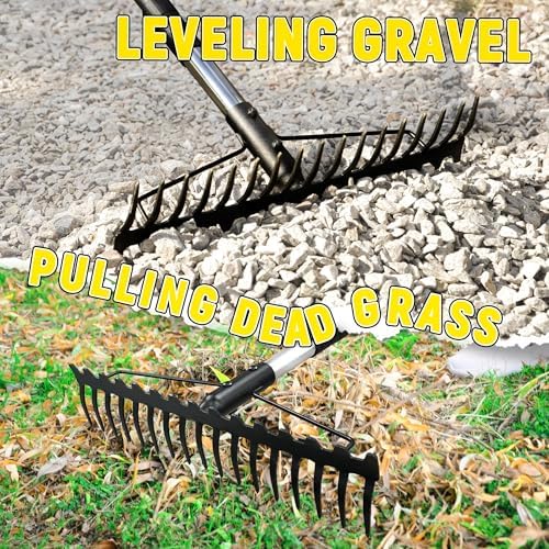 Bow Rake, 68-Inch Adjustable Handle Garden Rake with 17 Steel Tines, Heavy Duty Dual-Sided Metal Rake Landscape Gardening Tool for Soil Loosening Lawn Yard Leaves Mulch Thatch Removing - Image 4