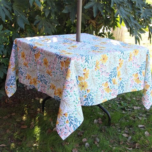 EHouseHome Outdoor and Indoor 60x60 inch Tablecloth with Umbrella Hole and Zipper, Waterproof Zippered Patio Table Cloths, Spring/Summer Table Covers for Backyard Circular Table/BBQs/Picnic - Image 3