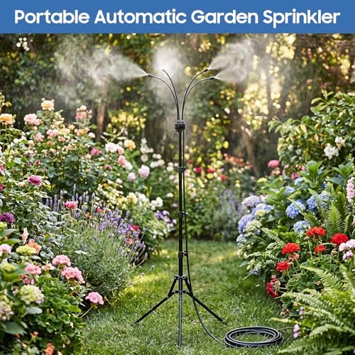 Gugxiom 5.3FT Standing Misters for Outside Patio, 26.5FT Water Supply Line & Adjustable Height & 5 Brass Nozzles, Portable Water Mister for Patio BBQ Pool - Image 7