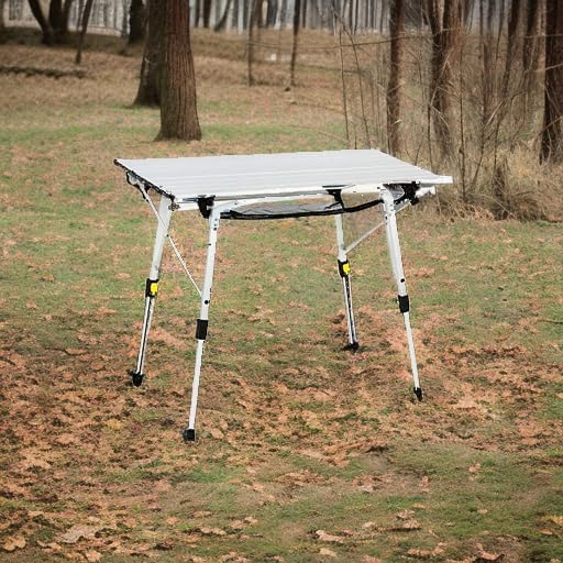 Portal Outdoor Folding Portable Picnic Camping Table with Adjustable Height Aluminum Roll Up Table Top Mesh Layer, Silver - Image 2