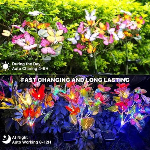 Adecorty Solar Garden Lights Solar Lights Outdoor Waterproof Decorative 4 Pack with 88 LED 68 Butterfly Solar Lights for Garden Yard Decor Christmas Decorations, Gifts for Mother's Day Mom - Image 5