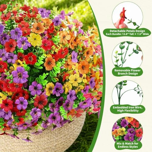 Artificial Outdoor Flowers, UV Resistant Waterproof Faux Plants, 12 Bundles - Image 3