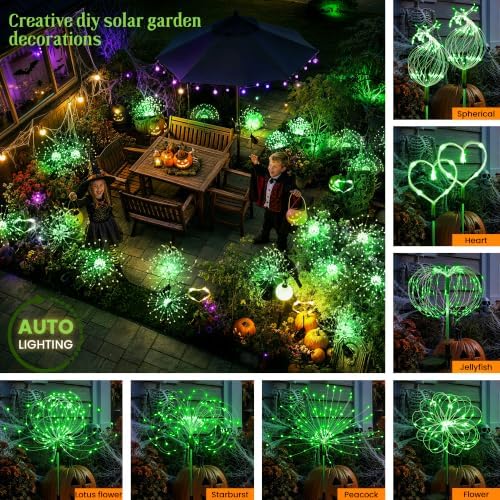 GIGALUMI 2 Pack Solar Firework Lights Outdoor, Halloween Decor, Green - Image 2