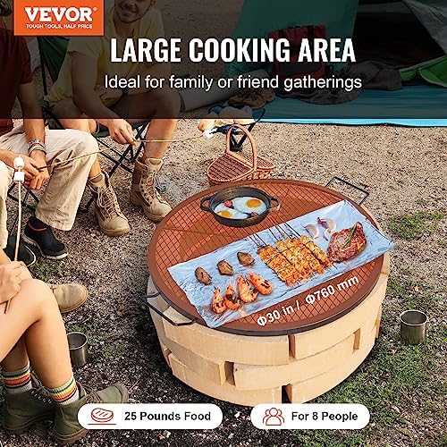 VEVOR X-Marks Fire Pit Grill Grate, Round Cooking Grate, Heavy Duty Steel Campfire BBQ Grill Grid with Handle and Support X Wire, Portable Camping Cookware for Outside Party & Gathering, 30 Inch Black - Image 2