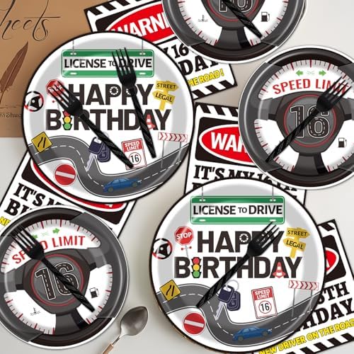 16th Birthday Party Decorations 96PCS Plates Napkins Forks - Image 6
