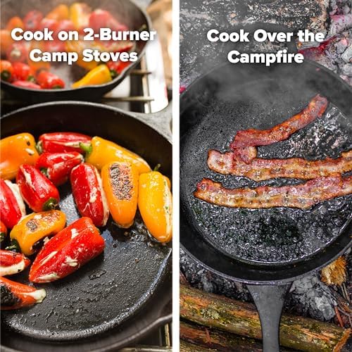 Coghlan's Cast Iron Skillet – 10-Inch Pre-Seasoned Frying Pan with Dual Pour Spouts & Helper Handle for Campfire Cooking, Stove, Grill, or Oven – Durable Outdoor Cookware - Image 3