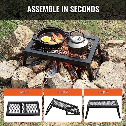 VEVOR Folding Campfire Grill, 18" Portable Camping Grates Over Fire Pit, Heavy Duty Steel Mesh Grate, Camp Fire Cooking Equipment with Legs Carrying Bag, Grilling Rack for Outdoor Open Flame Cooking - Image 6