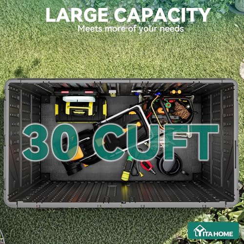 YITAHOME Outdoor Storage Shed w/o Shelf, 30 cu ft Horizontal Storage Shed Outdoor, Resin Waterproof Storage Cabinet for Garage, Poolside, Bikes, and Garden (Dark Gray + Black) - Image 2