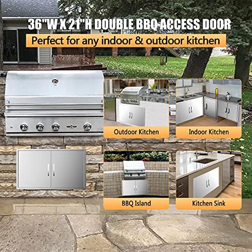 36" Wx21 H Outdoor Kitchen Doors Stainless Steel BBQ Access Door, Flush Mount for Outdoor Kitchen and BBQ Island, Silver - Image 3
