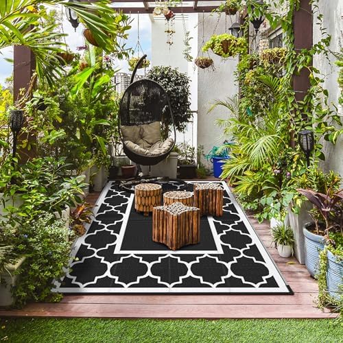 GENIMO Outdoor Rug, Waterproof Plastic Rugs for Patio, 5'x8' Black White - Image 5