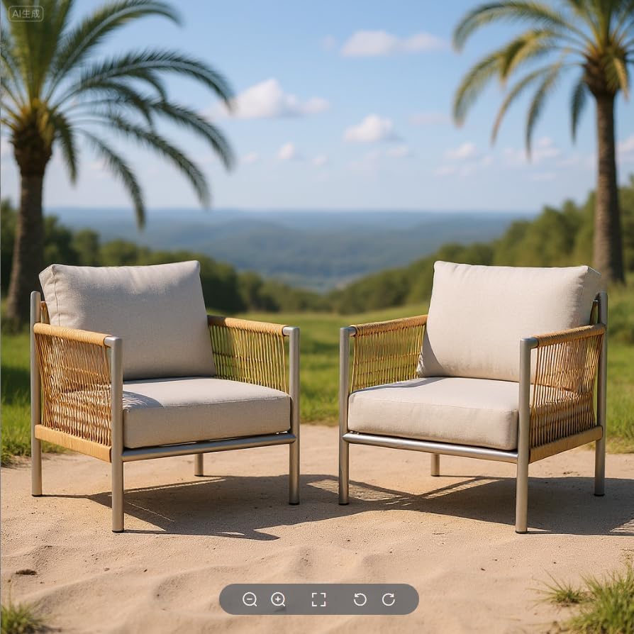 ZANDOR Aluminum Outdoor Patio Furniture 2 Pcs Armchair, All-Weather Metal Modern Outside Furniture with Washable Thick Cushion, HDPE Woven Rope Rattan Bistro Sofa Chair, Garden/Backyard/Porch, Silver - Image 7