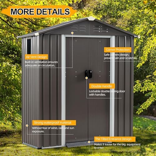 Shintenchi 5x3 FT Outdoor Storage Shed with Window, Lockable Outdoor Waterproof Tool Storage Sheds, Weather Resistant Tool Storage House Shed for Garden, Backyard, Patio Utility Tool Storage,Dark Gray - Image 5