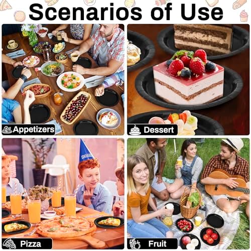 50 Count Dessert Plates 7 Inches Black Paper Plates Disposable Tableware - Image 4
