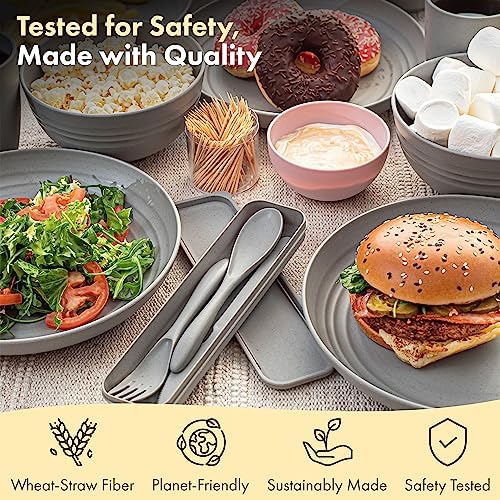 FOODLE Wheat Straw Dinnerware Set - RV, Camping, Picnic Plates Cups & Bowls - Image 4