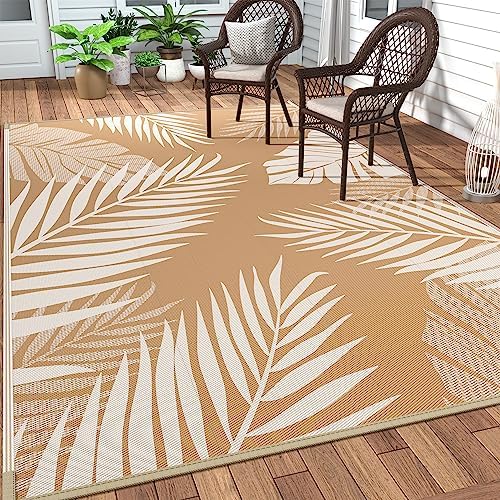 GENIMO Outdoor Rug, Waterproof Plastic Rugs for Patio, 5'x8' Brown Beige by GENIMO