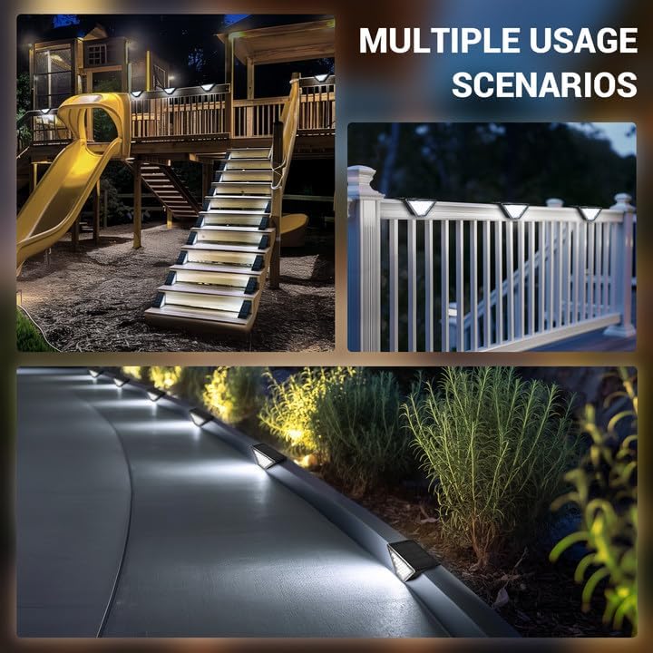 PATIOWIN 8 Pack Solar Step Lights for Outside, 24 LEDs Solar Stair Lights Waterproof IP65, Solar Deck Lights Outdoor Decor for Garden, Porch, Pathway, Patio, Fence(Cold White) - Image 2