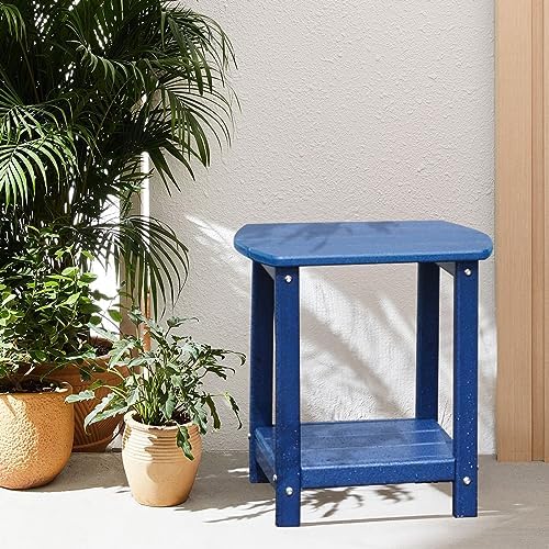Adirondack Square Outdoor Side Table,2-Tier Storage Patio Side Table, HDPE End Tables for Backyard Pool Porch Garden Lawn (Pack of 2) - Image 2