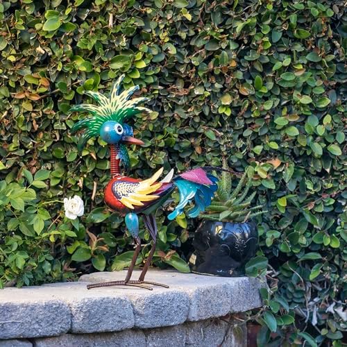 Alpine Corporation - 19" Tall Wild Tropical Metal Rooster Yard Statue – Colorful Indoor/Outdoor Garden Décor, Rustic & Fun Farm Animal for Garden, Patio, Lawn, or Porch - Image 2