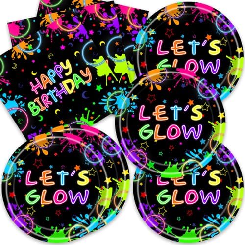 40pcs Neon Party Supplies,Neon Party Decoration Supplies,Used for Glow In The Dark Party Decoration,Include 20 dinner plates,20 Napkin by Unknown