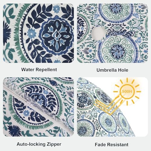 LVTXIII Round Outdoor Tablecloth with Umbrella Hole and Zipper, Water-Repellent 60 Inch Patio Table Cover for Bistro, Garden, Patio & Picnic, Coastal Medallion - Image 4