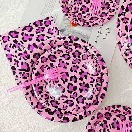 50Pcs Pink Leopard Print Party Supplies,Leopard Plates And Napkins Set - Image 5