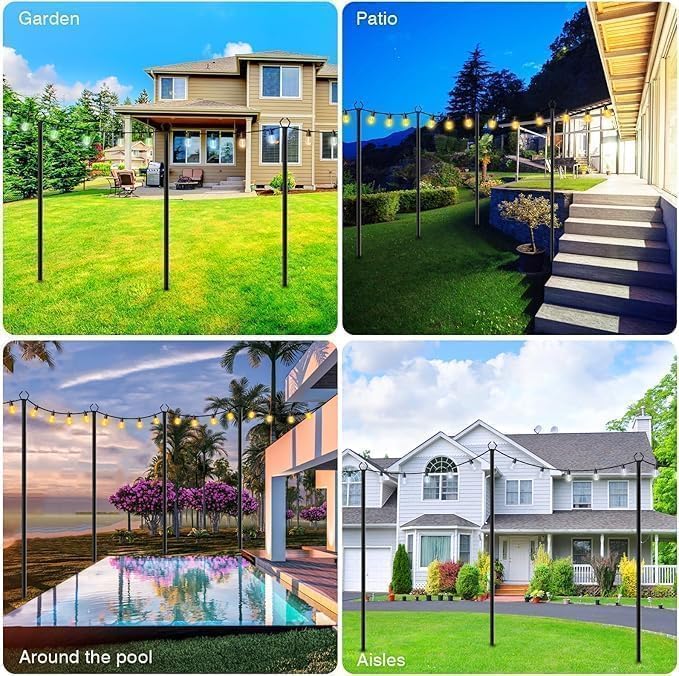LETIANPAI 10Ft String Light Poles 2 Pack,Light Poles for Outside Lights,Outdoor with Fence Brackets Hanging Lights,Metal Stand Deck Patio Backyard - Image 2