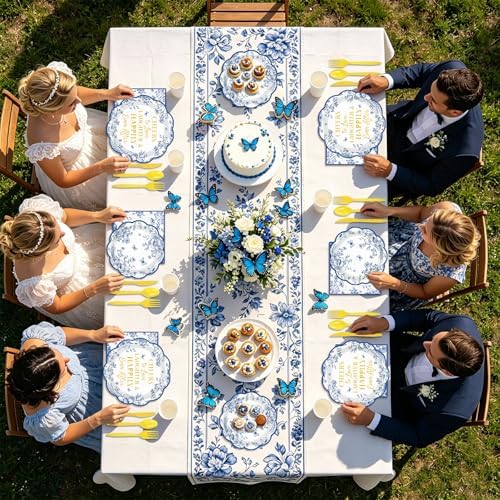 168 Pcs Blue Floral Party Decorations for Bridal Shower,Serves 24 - Image 6