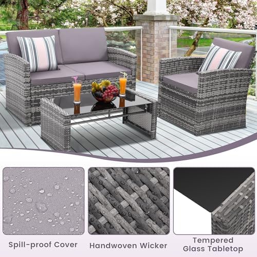 KROFEM 4 Piece Patio Furniture Set, Outdoor Wicker Conversation Set - Image 5