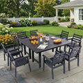10-Piece Outdoor Dining Set, All-Weather HDPE Patio Furniture, Two 66.5" Slatted Table with 1.6" Umbrella Hole & 8 Ergonomic Armchairs, Heavy Duty 350lbs Capacity, UV Resistant, Black by Unknown