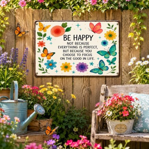 BHOKEM Funny Garden Sign, Be Happy Vintage Tin Sign 8 X 12 Inch - Image 6