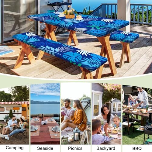 Picnic Table and Bench Cover Set, Waterproof Fitted Elastic Cloth - Image 6