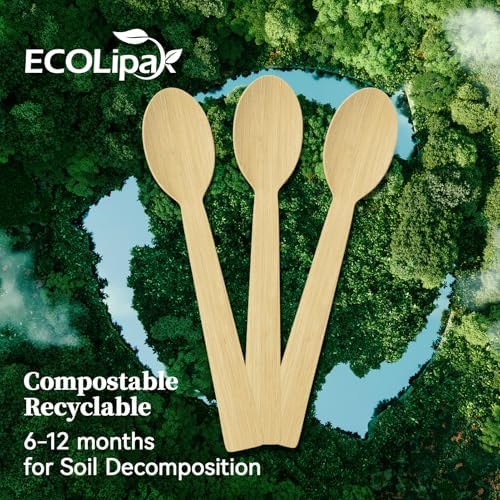 ECOLipak 300 Count Disposable Compostable Bamboo Spoons for Party, Dinner - Image 5