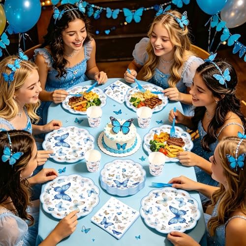 Blue Butterfly Butterflies Scalloped Party Decorations, Serves 24 - Image 6