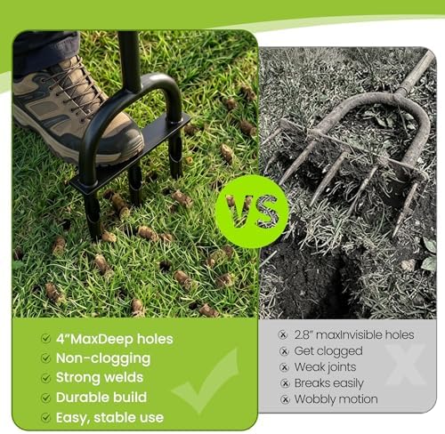 Manual Lawn Core Aerator Tool – Heavy Duty Hand Soil Aerator with 3 Hollow Tines, Pre-Assembled Lawn & Garden Plug Remover for Grass Growth & Soil Improvem - Image 5