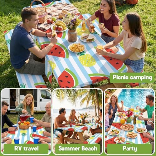 Picnic Table Cover with Bench Covers Waterproof Elastic Rectangle Tablecloth Camper Essentials Supplies Rv Car Travel Gear Must Haves Accessories Fitted Table Cloth Outdoor Road Trip Camping Gifts 6ft - Image 6