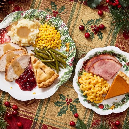 96 Pieces Christmas Tableware Set – Christmas Ornament Disposable Plates, Napkins, and Gold Forks for Xmas Party, Holiday Dinner, Xmas Eve and Winter Celebrations – Serves 24 Guests - Image 6