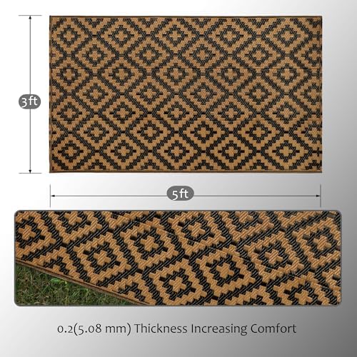 SAND MINE Reversible Mats, Plastic Straw Rug, Modern Area Rug, Large Floor Mat and Rug for Outdoors, RV, Patio, Backyard, Deck, Picnic, Beach, Trailer, Camping, Black & Brown, 3' x 5' - Image 2