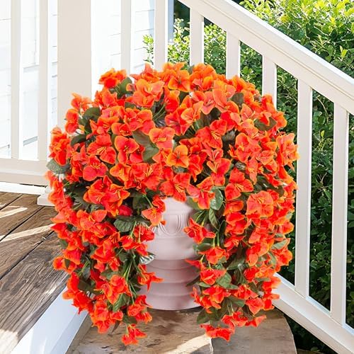 Artificial Bougainvillea Faux Flowers Plants for Outdoors Outside Fall Autumn Decor, 2 PCS Silk Trailing Vines UV Resistant Realistic Orange Fake Flowers for Planter Front Door Porch Patio Balcony - Image 3