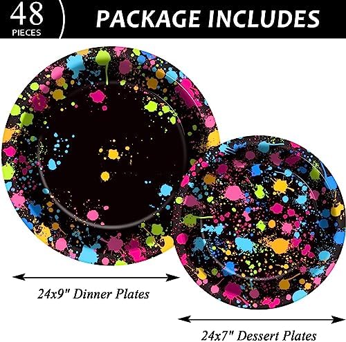 gisgfim 48 Pcs Neon Plates Party Supplies Glow Birthday Party Decorations Glow in Dark Paper Dessert Plates Disposable Neon Theme Birthday Graffiti Party Supplies Decoration Favors - Image 2