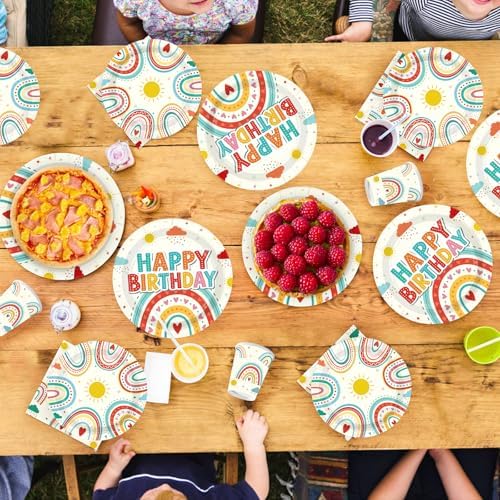 250 Pcs Retro Rainbow Birthday Party Decorations for Boys Girls Serves 50 - Image 6