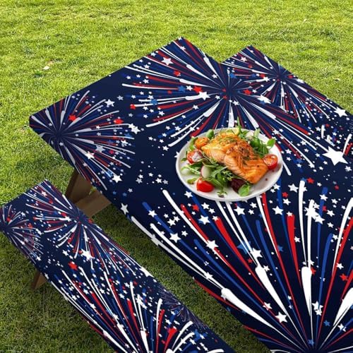 CAPSCEOLL Fitted Picnic Table Cover with Bench Covers 8ft - Fireworks - Image 5