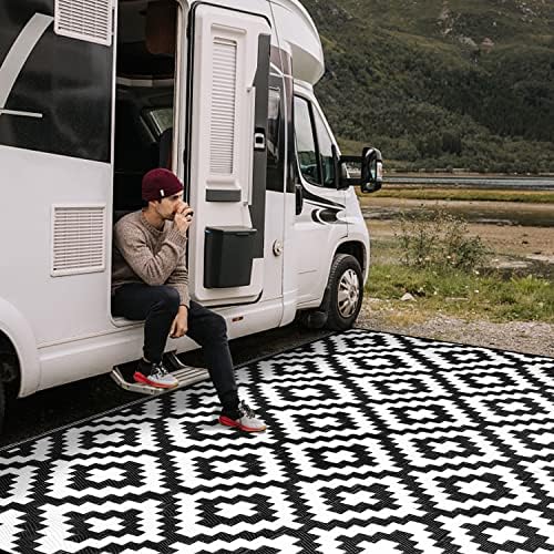 SAND MINE Waterproof Outdoor Rug 6x9 ft, Reversible Mats, Modern Area Rug, Large Floor Mat and Rug for Outdoors, RV, Patio, Backyard, Deck, Picnic, Beach, Trailer, Camping, Black & White Lattice - Image 6
