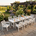 12-Piece Outdoor Dining Set, All-Weather HDPE Patio Furniture, Two 66.5" Slatted Table with 1.6" Umbrella Hole & 10 Ergonomic Armchairs, Heavy Duty 350lbs Capacity, UV Resistant, White by Unknown