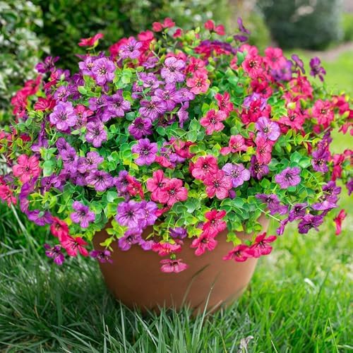 Daisy Artificial Flowers for Outdoors Decor, 12 Bundles Faux Daisy with Eucalyptus Fake Plants Greenery UV Resistant Look Real Colorful Faux Flowers for Outside Planter Porch Patio Yard Gardens, Mix - Image 2