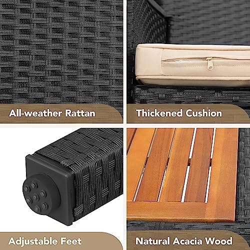 Devoko 5 PCS Acacia Wood Patio Dining Set, Black Rattan - Image 7