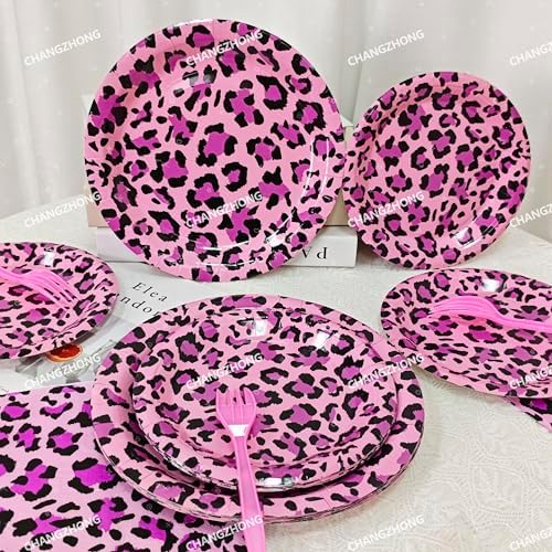 50Pcs Pink Leopard Print Party Supplies,Leopard Plates And Napkins Set - Image 3
